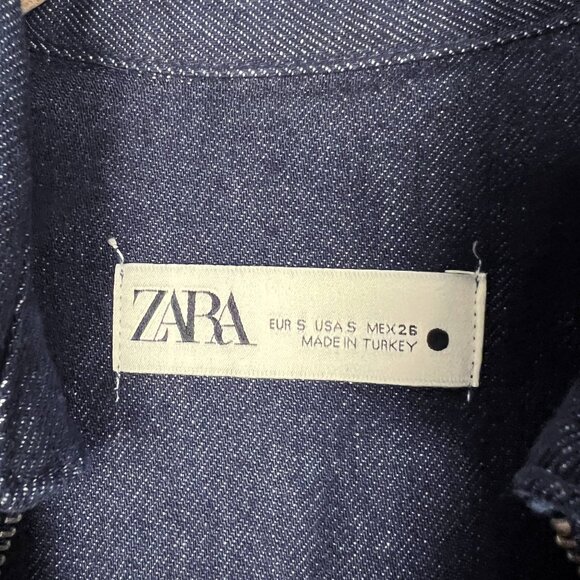 Zara zippered dark denim column midi dress 2-way zip 100% cotton long sleeve - Picture 8 of 10